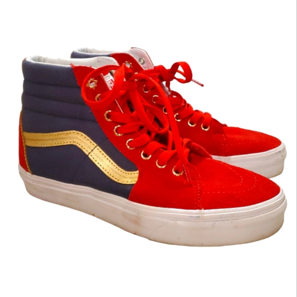 Vans Captain Marvel Blue Red Lace Up High Top‎ Sneakers Women's 8 Men's 6…
